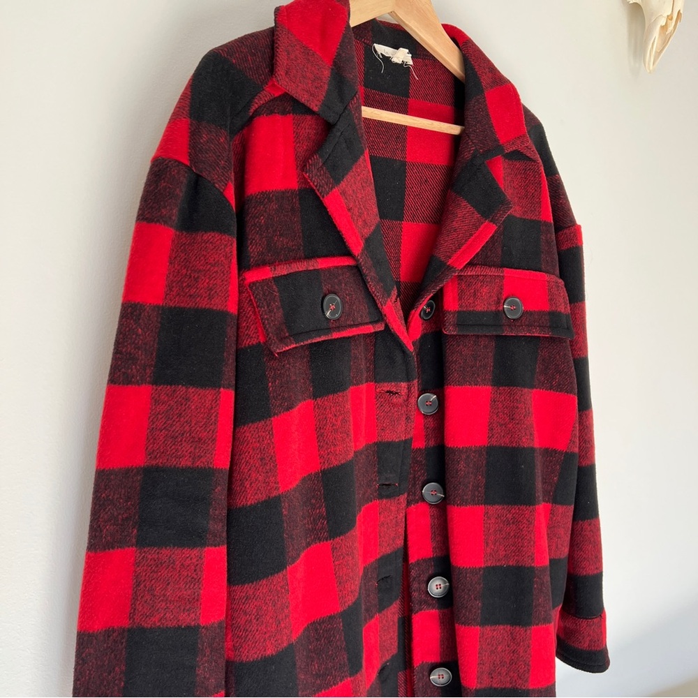 LA MIEL Red and Black Checkered Utility Jacket - Picture 2 of 10